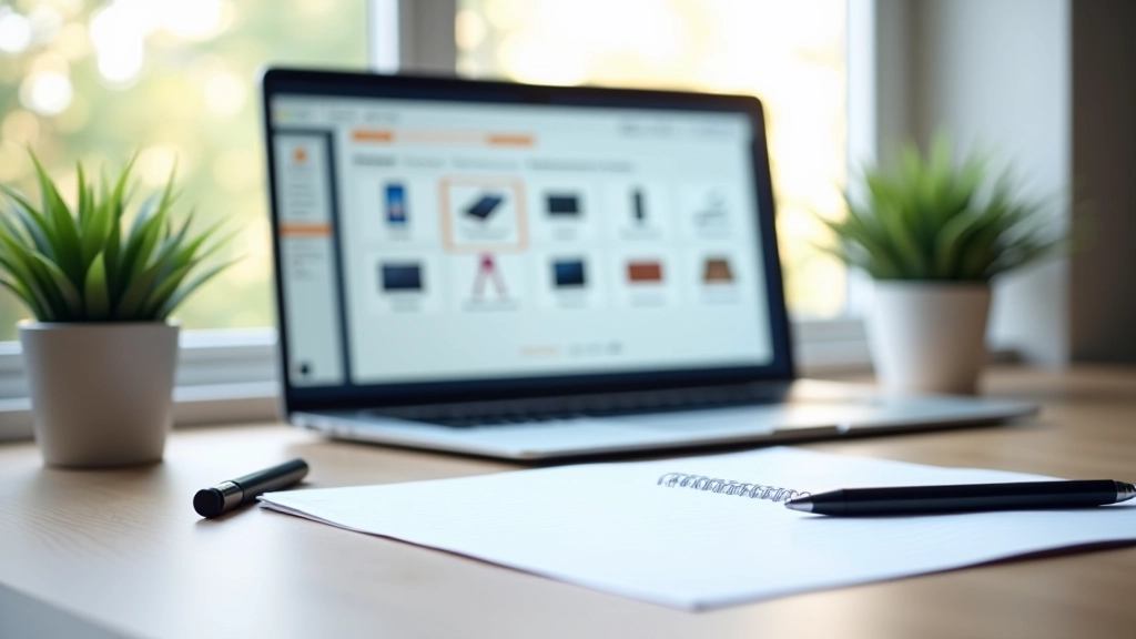 Écran d'ordinateur affichant un produit numérique en cours de création avec des fichiers PDF et des modèles