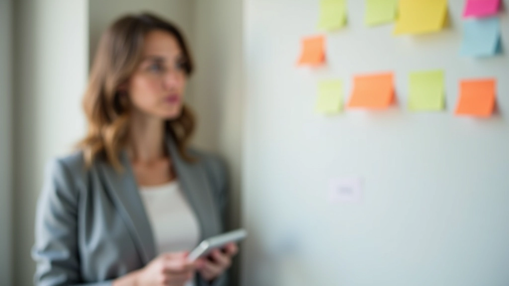 Personne organisant des modules de cours sur un tableau blanc avec post-it colorés